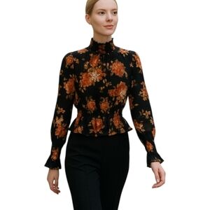 Shinestar Red Ruffled Crop Blouse 3/4 Sleeve. Size L.